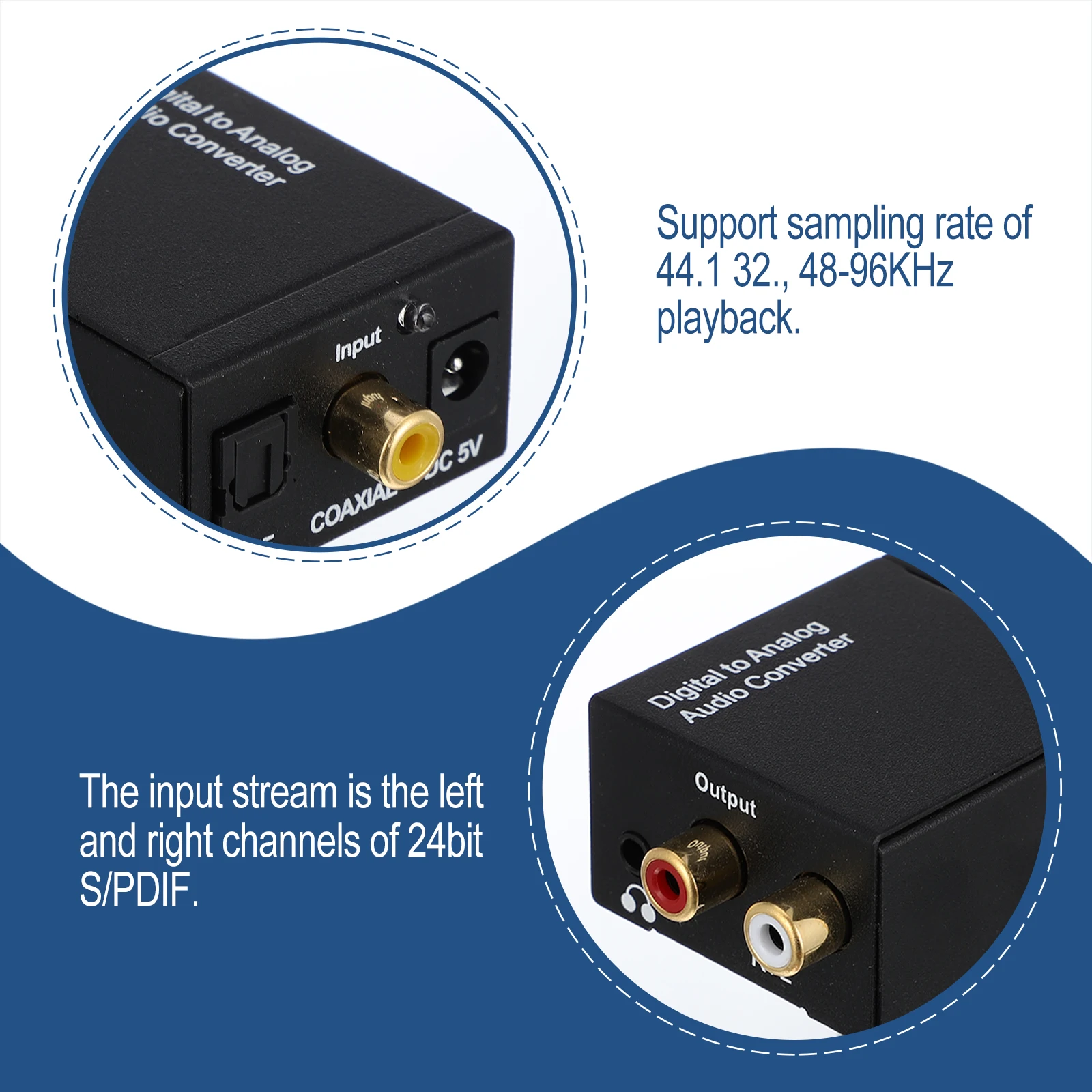 

Digital Audio Converter 24bit S PDIF Optical to Analog 3.5mm L R Adapter for Home Professional Audio 44.1 48 96KHz