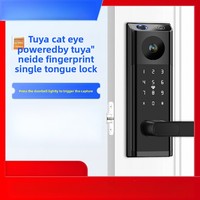 Graffiti Cat Eye Indoor Fingerprint Lock Wooden Door Fingerprint Password Lock Single Tongue Smart Doorbell