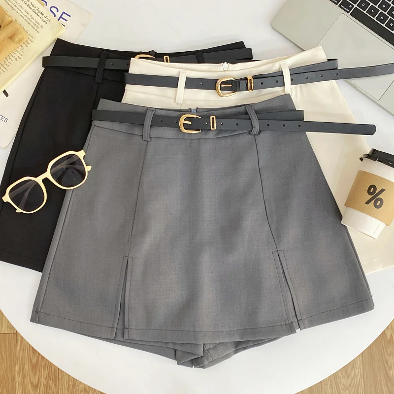 

Модная женская юбка-шорты с высокой талией, А-силуэта, с разрезом, не просвечивающая, для повседневной носки, в корейском стиле