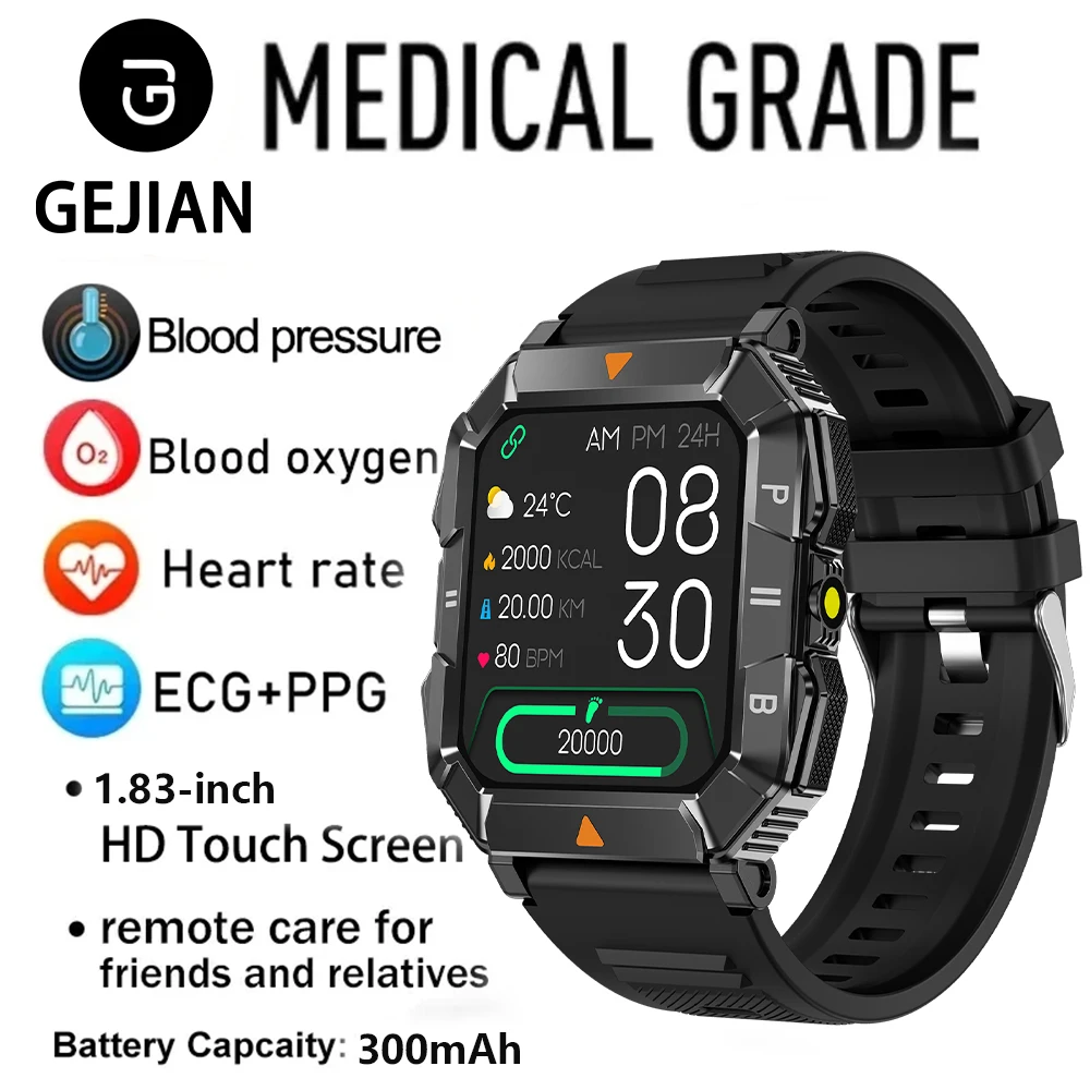 

New GEJIAN Men's Smart Watch 1.83-inch Screen 300mAh Step Counting Sports Fitness 5.3 Bluetooth Call IP67 Waterproof Smart Watch