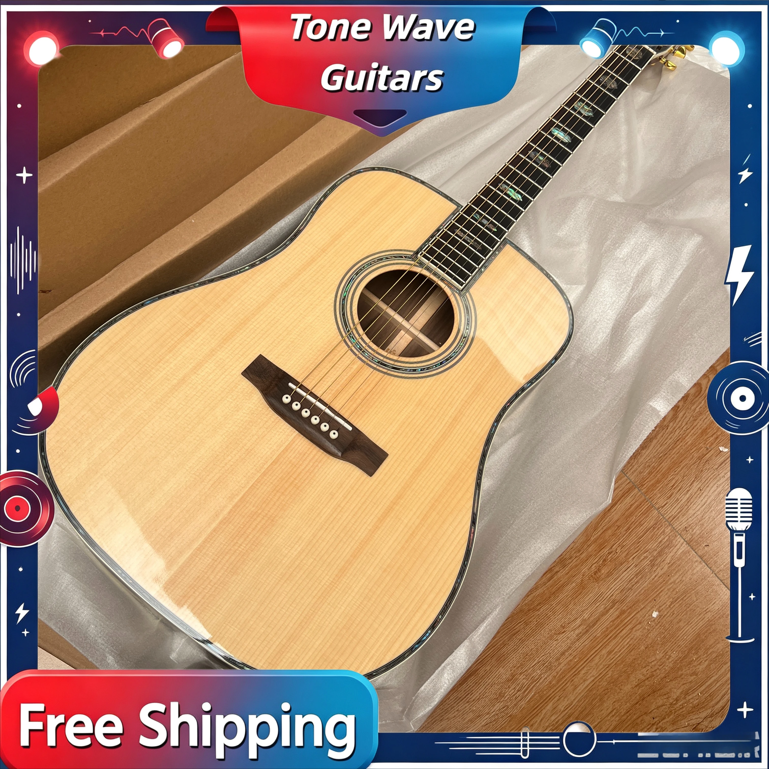 D45 Factory Direct NEW 41 Inch D-bucket Natural Wood Color Folk Guitar Spruce Panel Abalone Shell Inlay Beginner Unisex