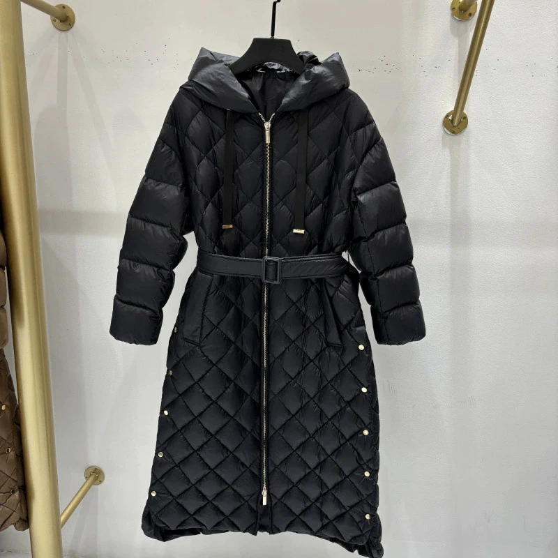 Schinteon женский белый утиный пуховик с капюшоном, повседневная свободная теплая осенне-зимняя верхняя одежда высокого качества, новое пальто 2025, пальто