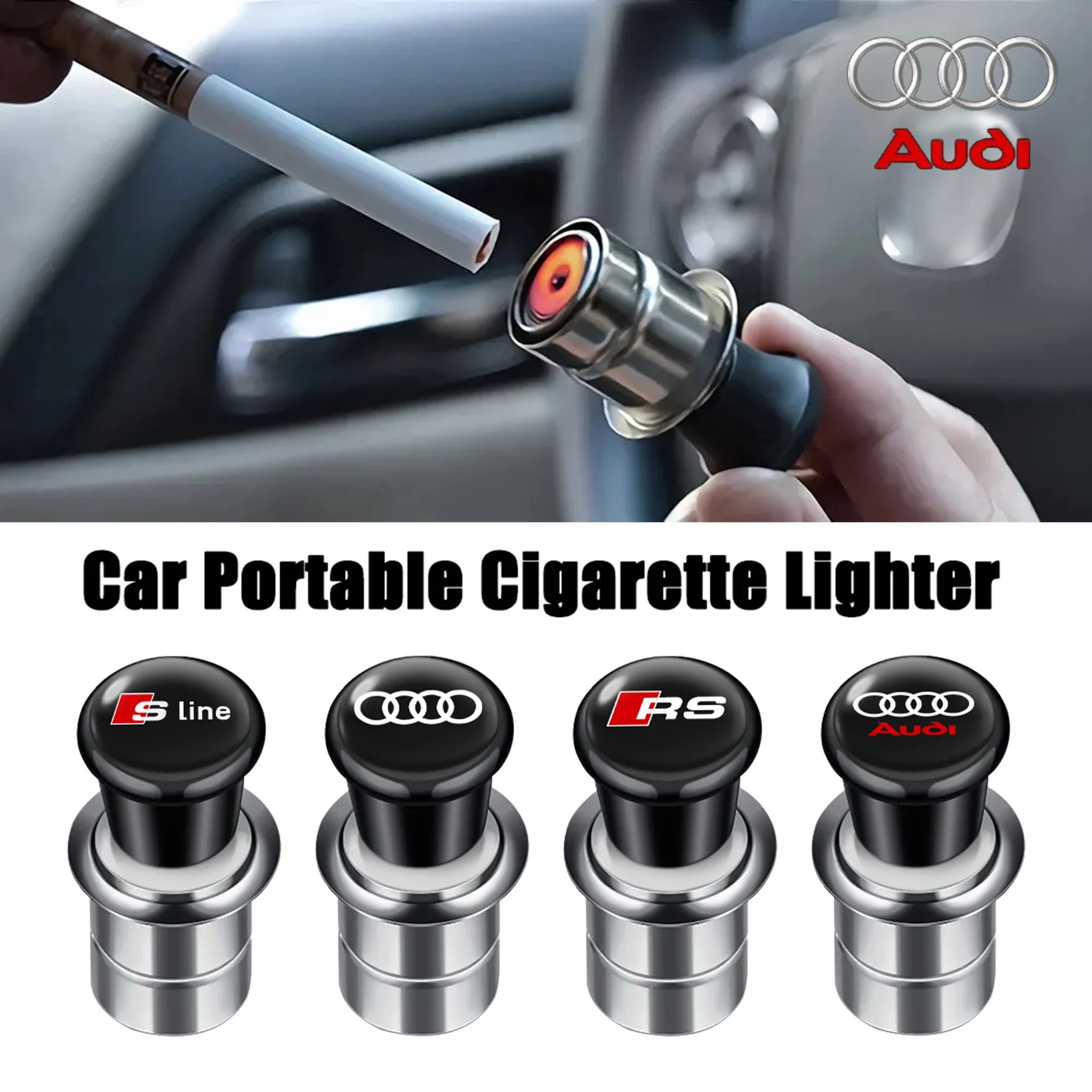 Car Portable Cigarette Lighter Auto Badge Cigar Lighter Adapter for Audi SLINE RS quattro A3 A4 B8 B9 A6 C5 C6 C7 A7 Q5 A5 A8 Q7