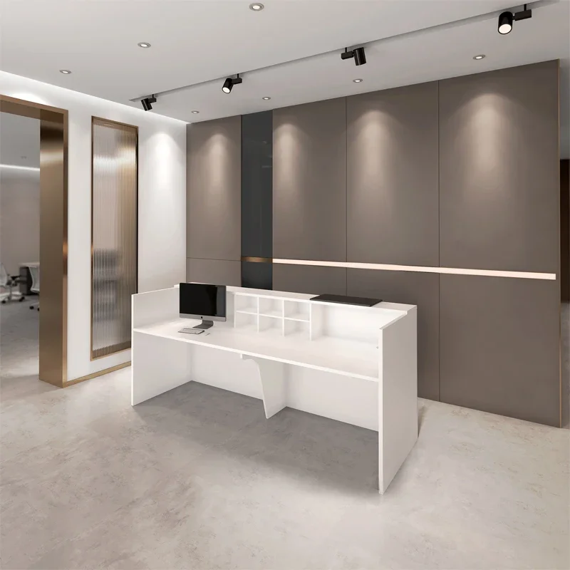 New Hotel Modern Design Wood Beauty Salon Counter Front Desk White Office Reception Table