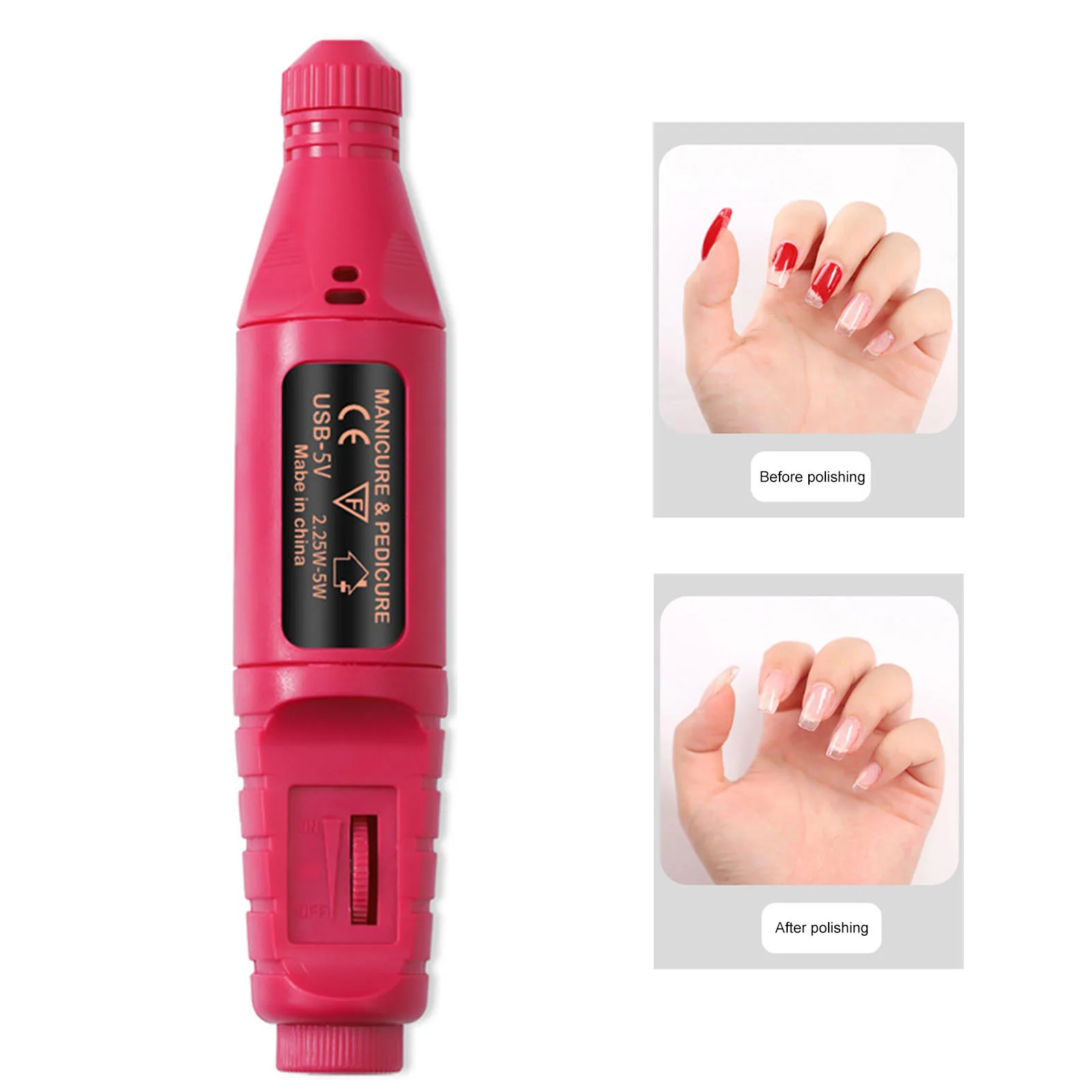 Elektryczny pilnik do paznokci, przenośne narzędzie do manicure i pedicure do paznokci akrylowych, usuwania żelu, polerowania, modelowania, pielęgnacji skórek, 13,8 cm