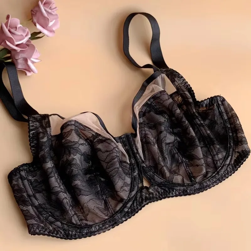 Womens Non Padded Minimizer Bras Full Coverage Lace Sheer Underwire Female Breathable Lingerie 34 36 38 40 42 F FF G GG H HH — zdjęcie 4