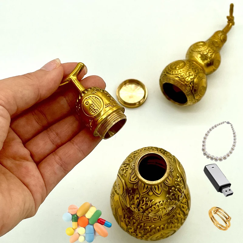 Brass Gourd Ornament Sight Secret Safe Box Storage Secret Compartment Key Holder Box Outdoor Stash Pill Money Hidden Box