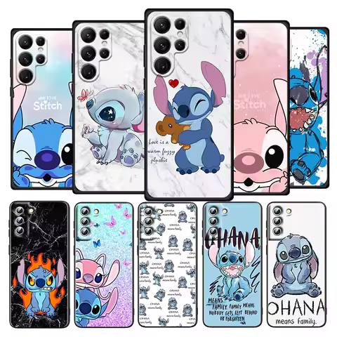 OHANA Stitch Cute For Samsung Galaxy S23 S22 S21 S20 Ultra Plus Pro S10 S9 S8 4G 5G Silicone Soft Black Phone Case