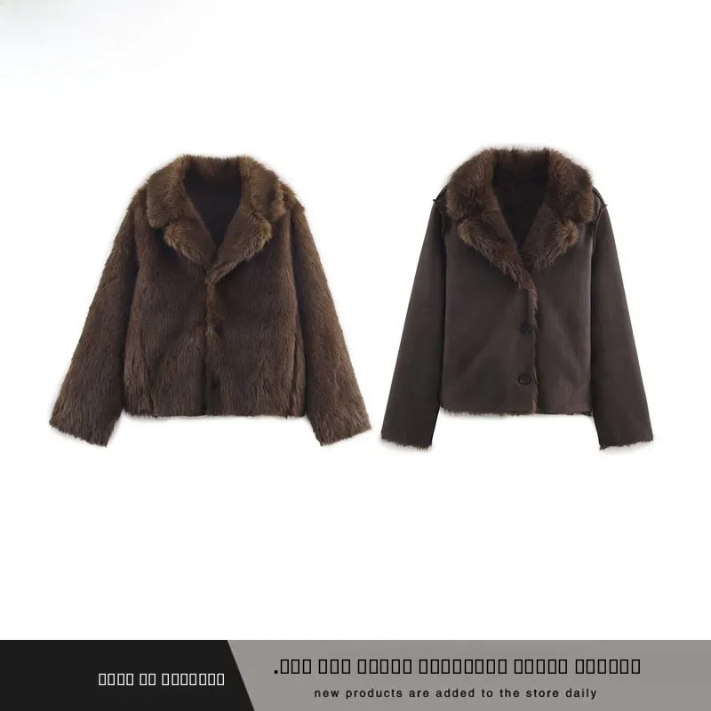 

New Autumn Winter Double Sided Artificial Fur Effect Jaet Coat ZR Sle Streetwear Polyester Fiber 00% Ladies Faion