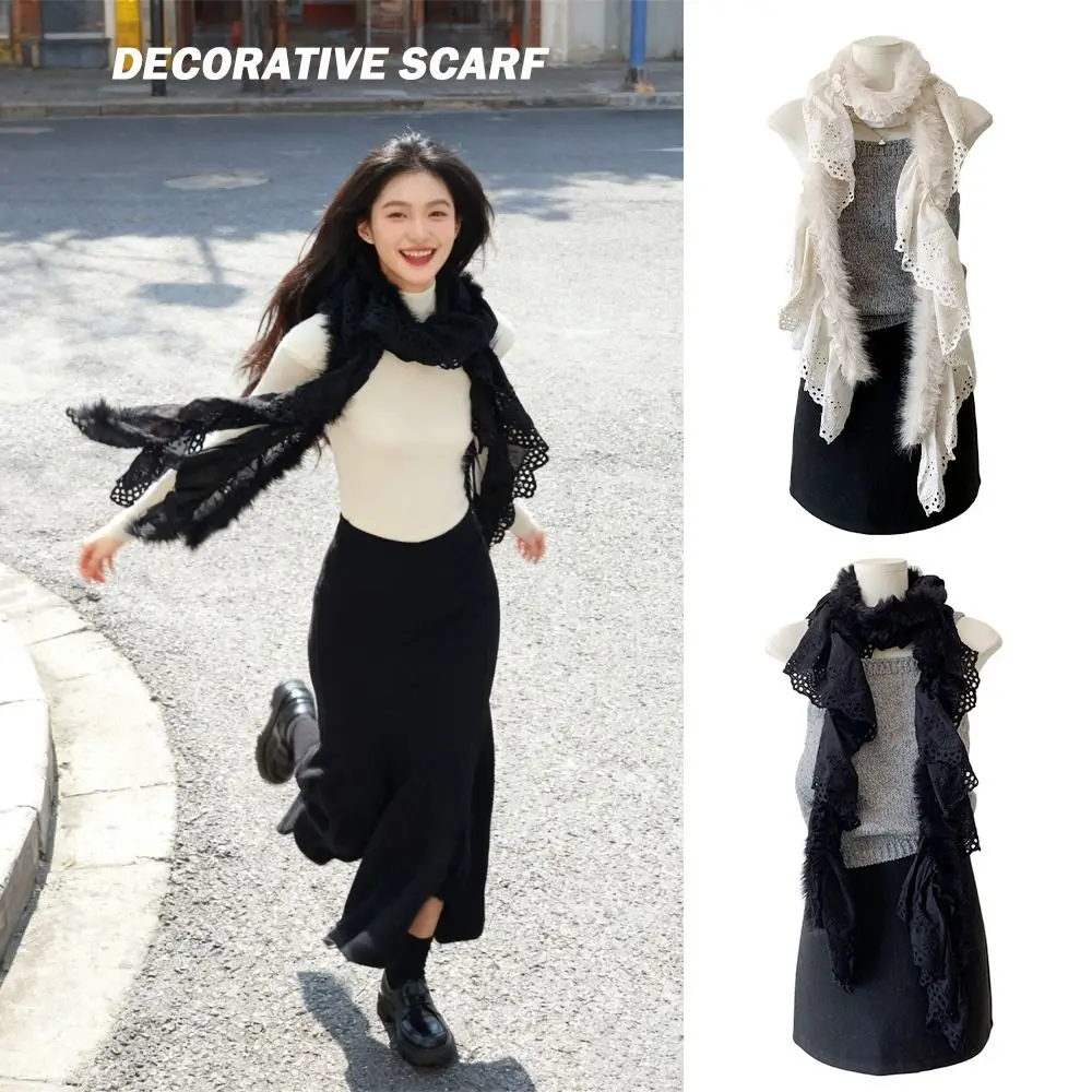 

Модный черный, белый шарф Y2K, теплый шарф для шеи для девочек, декоративный шарф Y2k, эстетический