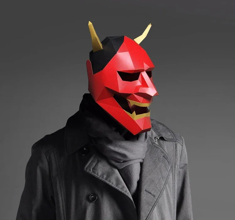 Pre Cut Paper Mask 3D Japanese Demon Hannya Halloween Costume Cosplay DIY Paper Craft Model Mask Christmas