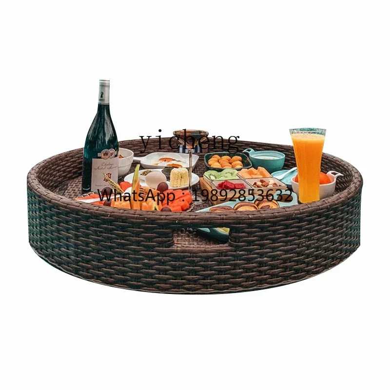 

D1Pool Floating Breakfast Tray Water Rattan Basket Afternoon Tea Plate