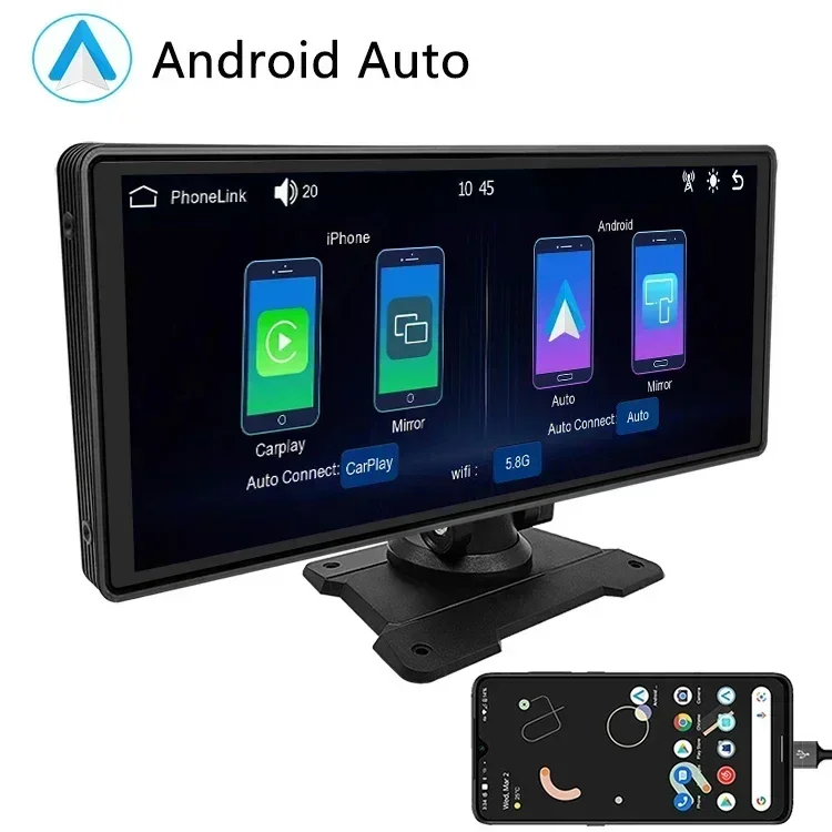 9.3inch wireless carplay 1600*600 1080P smart screen android car radio video player Dash Cam DVR Night Vision drive recorder