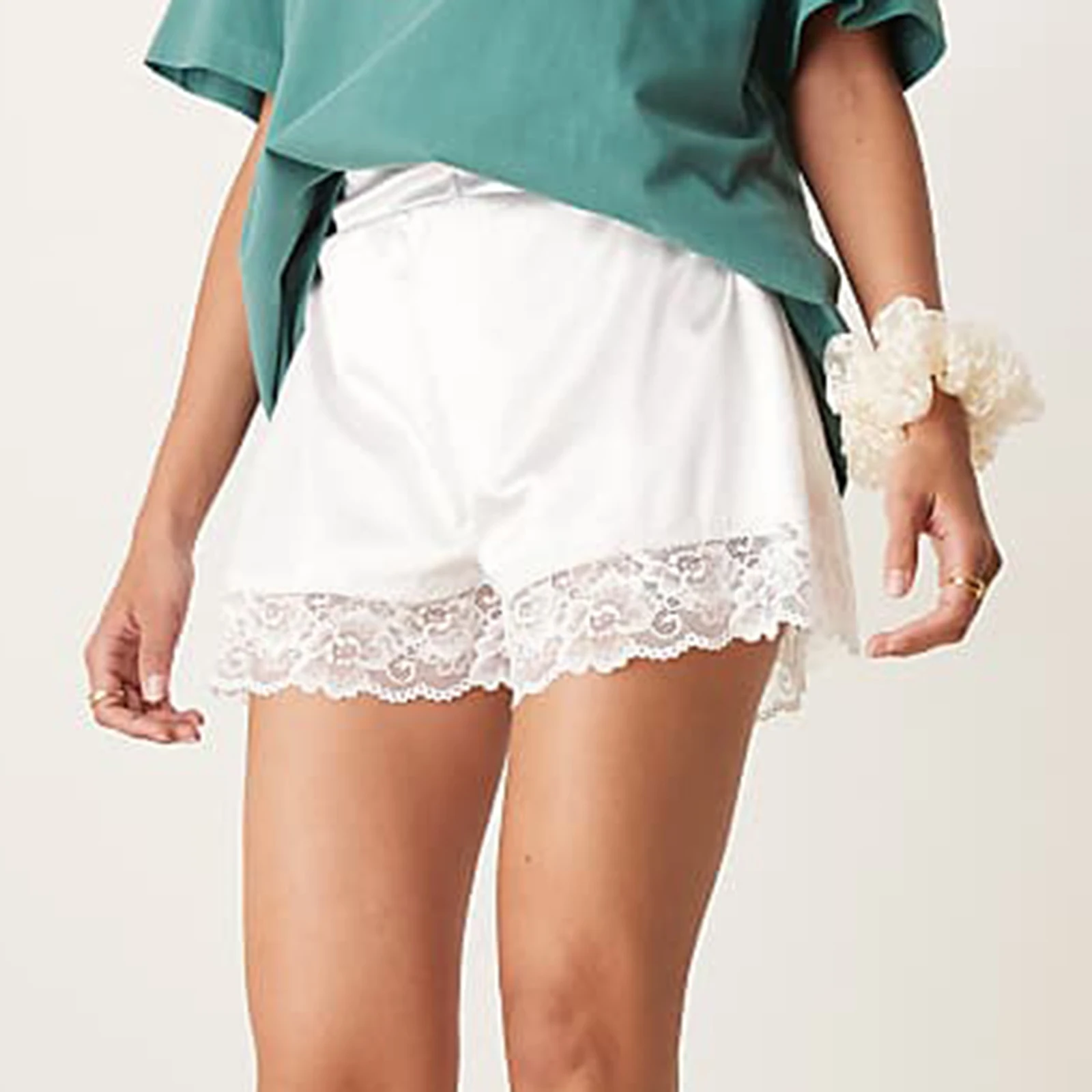 

Women Satin Pajama Bottoms Lace Trim Lounge Shorts Elastic Waist French Knickers