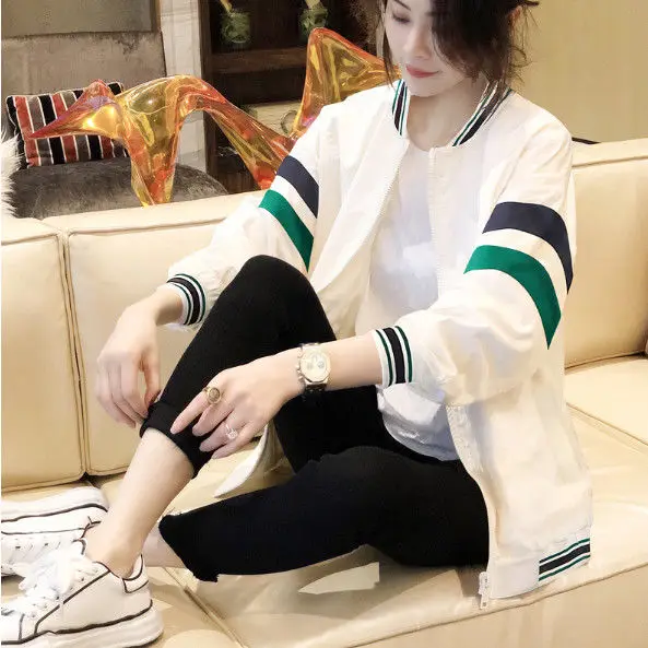 White Mosaic Baseball Coat Women's Short Casual Sports Jacket Top Spring And Autumn 2022 New