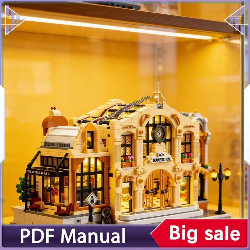 

Railway Station Street View Construction Building Bricks Vintage Industrial Model 89140 Educational Assembly Toy for Kids