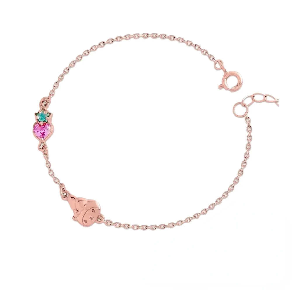 Sanrio Jewelry Story Silver Jewelry Sanrio Sanrio Mymelody Strawberry Bright Crystal 925 Silver Plated Bracelet Rose Gold