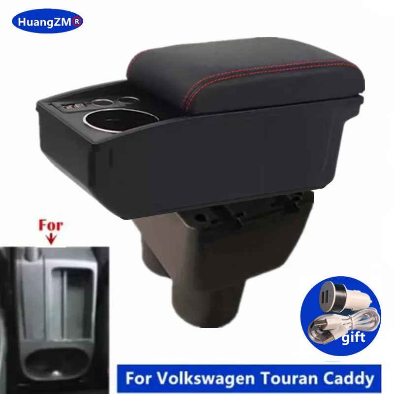 

Для Volkswagen VW Touran Caddy подлокотник, двухслойный центральный ящик для хранения, USB-порт, подстаканник, интерьер, модернизация, автомобильные аксессуары