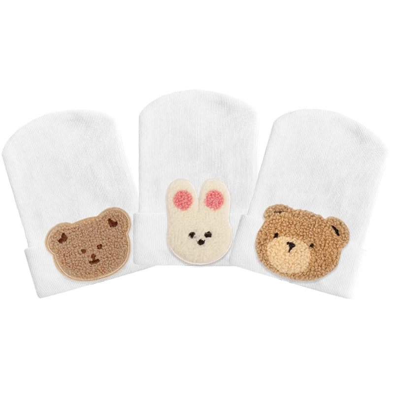 Geebro  0-3 Month Newborn Baby Girls Bear Cotton Beanie Hats Boys Kids Rabbit White Hat New Fox Baby Photography Props Stuff