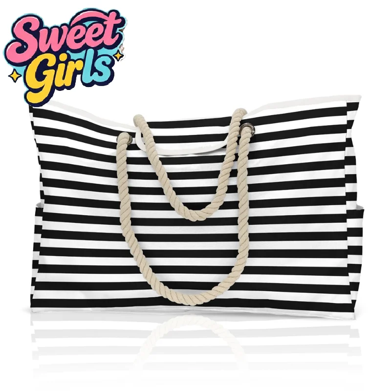 

Waterproof Striped Zipper Outer Bag for Outdoor Travel Vacation Sand Resistant Canvas Convenient Folding Beach Bag