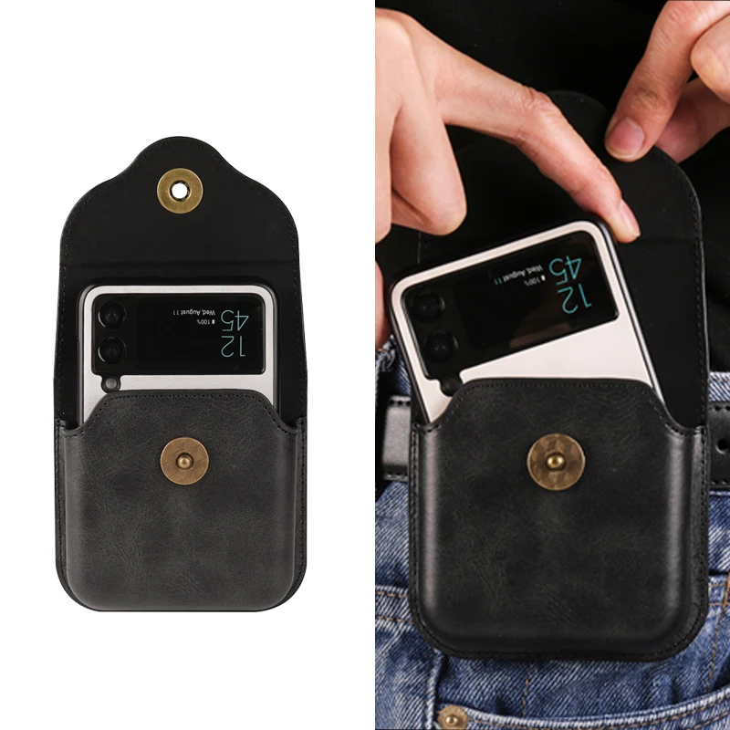 

New Mobile Phone Bag For Samsung Z Flip6 Flip5 Flip4 Flip3 5G Cover Case Leather Motorola Razr 50 Ultra Pocket Belt Clip Holster