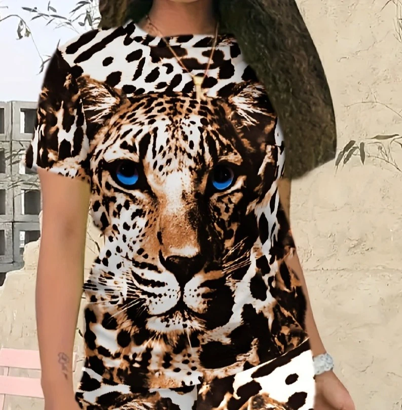 Hot Selling Fashion Item Leopard Print Spring/summer New Item Outdoor Sports and Leisure Parent-child Outfit T-shirt Plus Size