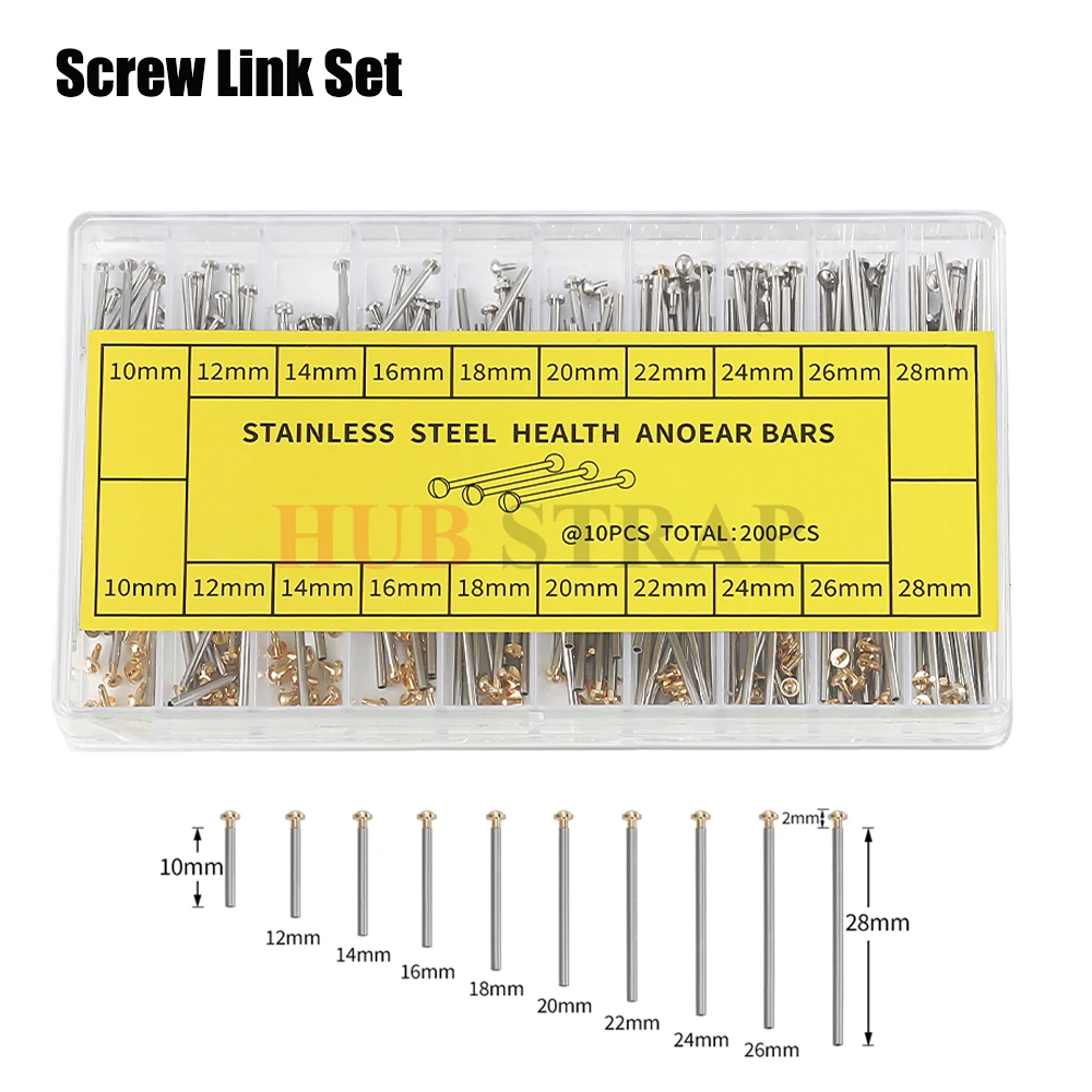 200pcs Watch Band Rivet Pin & Screw Link Set - Professional Bracelet Connector Pins with Spring Bars for Watchmaker Repair 1.3mm