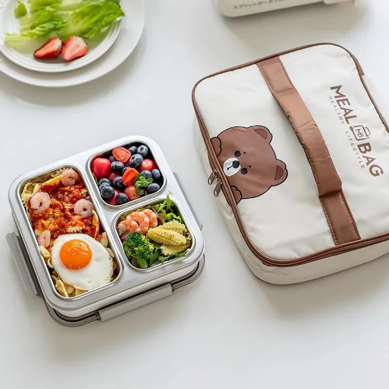 Stainless Steel Lunch Box Antibacterial Portable Large Capacity Divider Food Storage Container Lunch Box Household Kitchenware