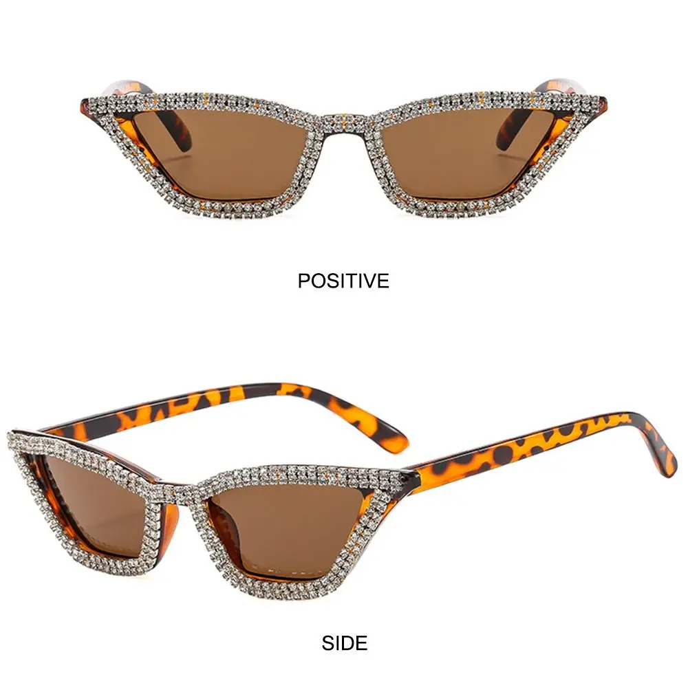 نظارات شمسية صغيرة مضحكة على شكل عين القطة بإطار مثلث كريستالي ماسي وظلال متألقة لحفلات الديسكو للنساء #2