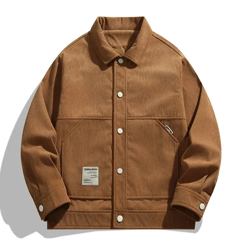 

2025 New Men's Corduroy Jacket Spring Autumn Outwear Men Lapel Coat Simple Causal Comfy Tops Korean Breathable Loose Cardigan