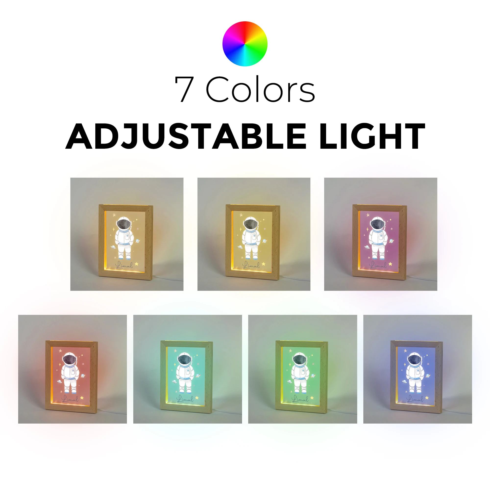 2D شقة مخصصة اسم رائد الفضاء LED الاكريليك ليلة ضوء الخشب إطار صور 21x17 سنتيمتر الكرتون الأطفال غرفة نوم الهدايا ديكور المنزل #5