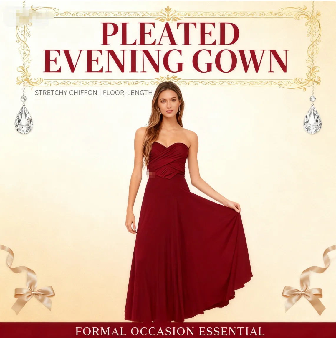 

Новое поступление 2025 года, однотонное универсальное стильное красное платье с ремешками, длинное платье подружки невесты