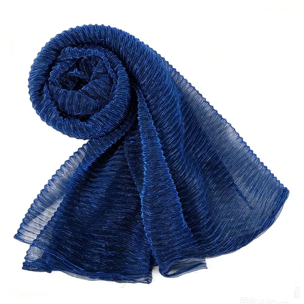 

Fashion Solid Color Silk Scarf Gold & Silver Wire Crinkle Chiffon Hijab Veil breathable Long Sunscreen shawl Outdoor