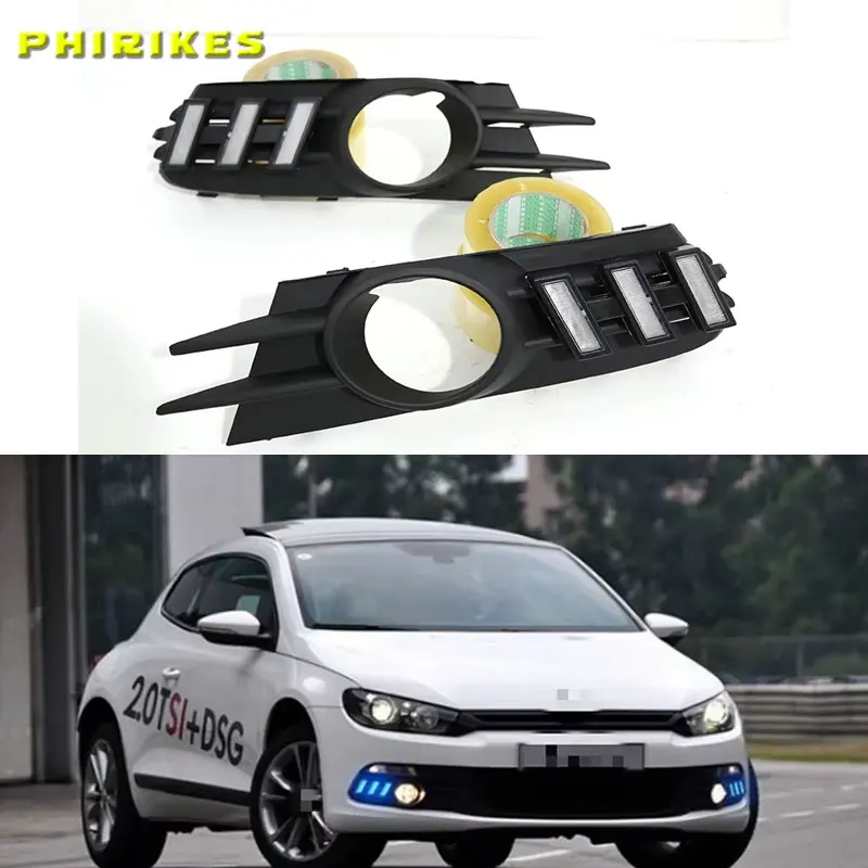 

Car LED DRL Daytime Running Lights White Fog Lamp Yellow Turn Signal For VW Scirocco R LED DRL 2009-2014