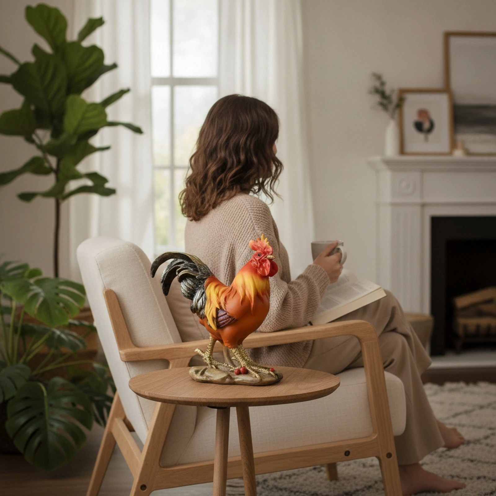 Cockerel Figurine Tabletop Cockerel Statue Table Sculpture Charming Garden Statue Sculpted for Collectors, Courtyard