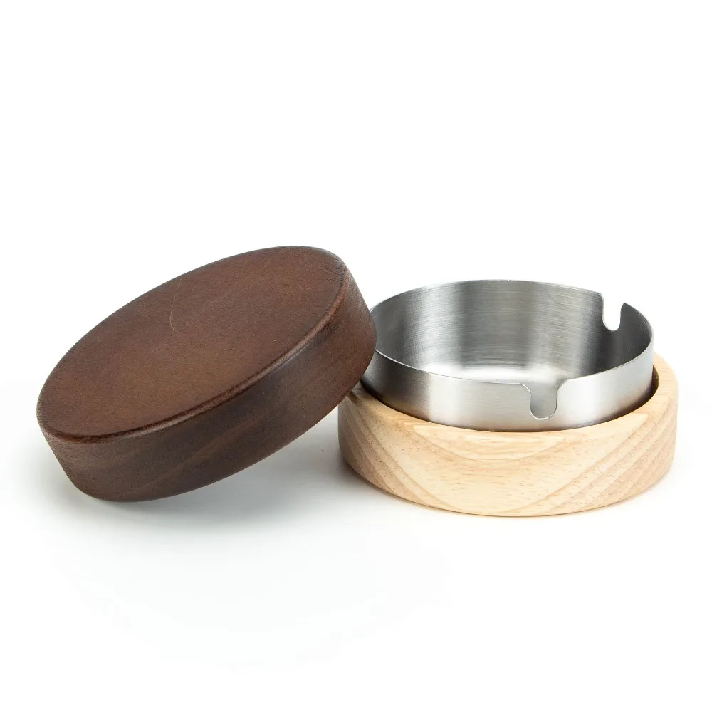 Simple Wood Wooden Ashtray Stainless Steel Liner With Lid Windproof Ashtray Ash Tray Desk Accessories