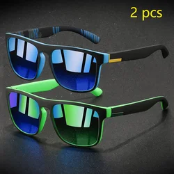 2 Pieces Fashion Vintage Square Sports Sunglasses Men Women Fishing Driving Man Brand Designer Sun Glasses Retro Eyewear