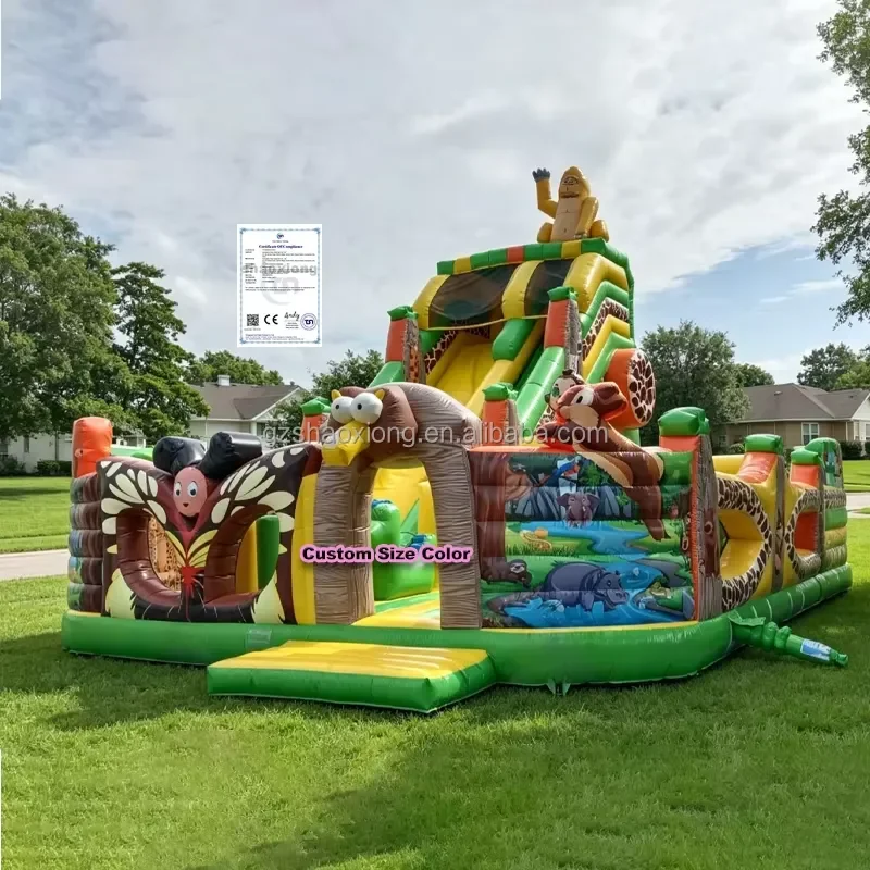 Commercial Kids Outdoor Giant Amusement Park Inflatable Slide Safari Obstacle Climb Combos Inflatable Bounce House with