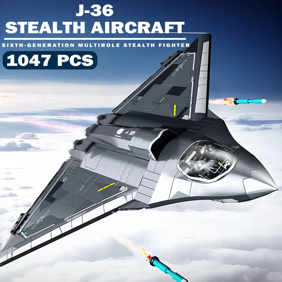 MOC Technical Military J-50 Stealth Aircraft Model Building Blocks J-35 Carrier Based Fighter Jet Bricks Toys for Kid Adult Gift
