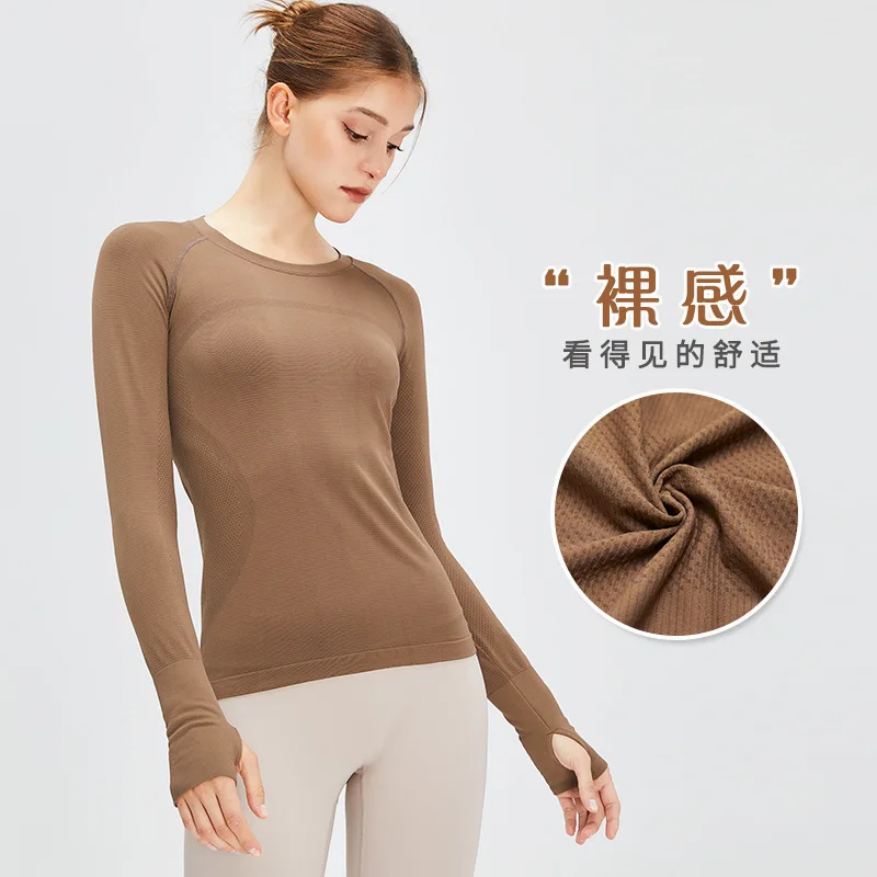 YJ-Autumn and Winter New Long Sleeve Yoga Wear Nude Feel Skinny Exercise Top High Elastic RunningTShirt Workout Clothes