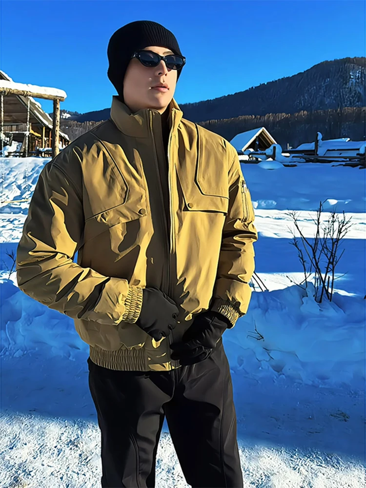 

White Du down Bomber Jaet Stand Collar Thiened Winter Men's Cotton Coat American Sle Flight Jaet Youth Faion