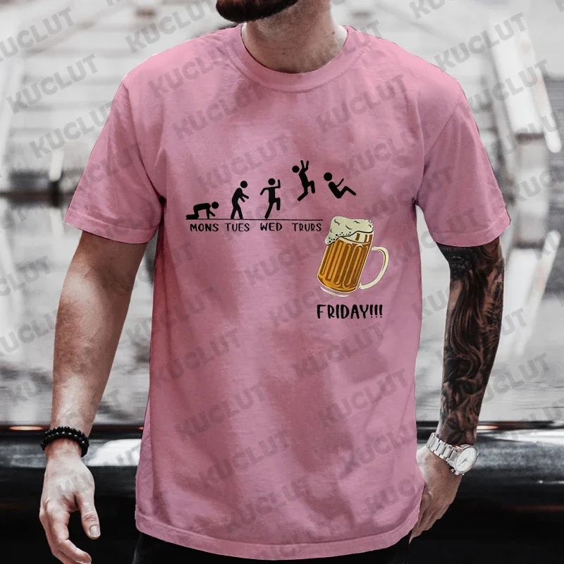 Men T-shirt Friday Beer Funny Graphic Y2k Tops Weekend Beer Drinking Lover Party Team Tees Plus Size Matching Outfit Streetwear