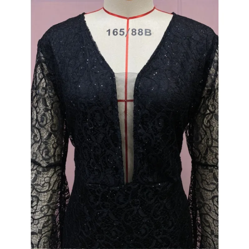 ชุดเดรสยาวออกงานแต่งงาน แขนยาวทรงบาน คอวี เซ็กซี่ สำหรับผู้หญิง ปี 2025  ชุดราตรีหรูหราสำหรับงานกลางคืน งานพรอม ชุดเดรสยาวแม็กซี่