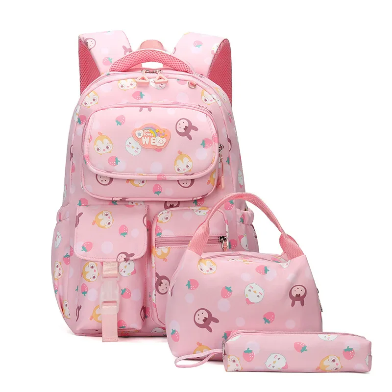 

2024 cartoon printed school backpack for teenage girls 3 pieces/set waterproof nylon children backpacks kids school bags satchel