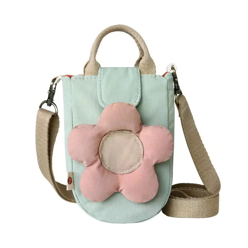 Bolsa literária com flor para mulheres, bolsa mensageiro versátil, bolsa de ombro único, bolsa de lona, adorável desenho animado, nicho, moda outono e inverno, in