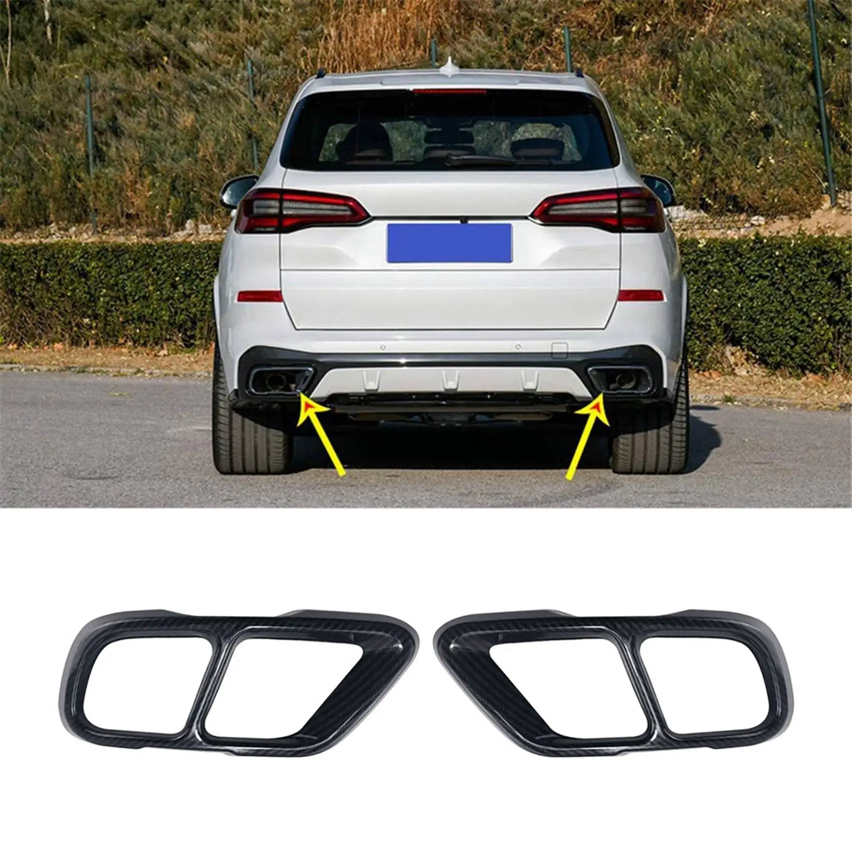 Stainless Steel Car Rear Exhaust Muffler Pipe Cover Trim Tail Throat Frame For-BMW X5 G05 X7 2019 2020, Carbon Fiber