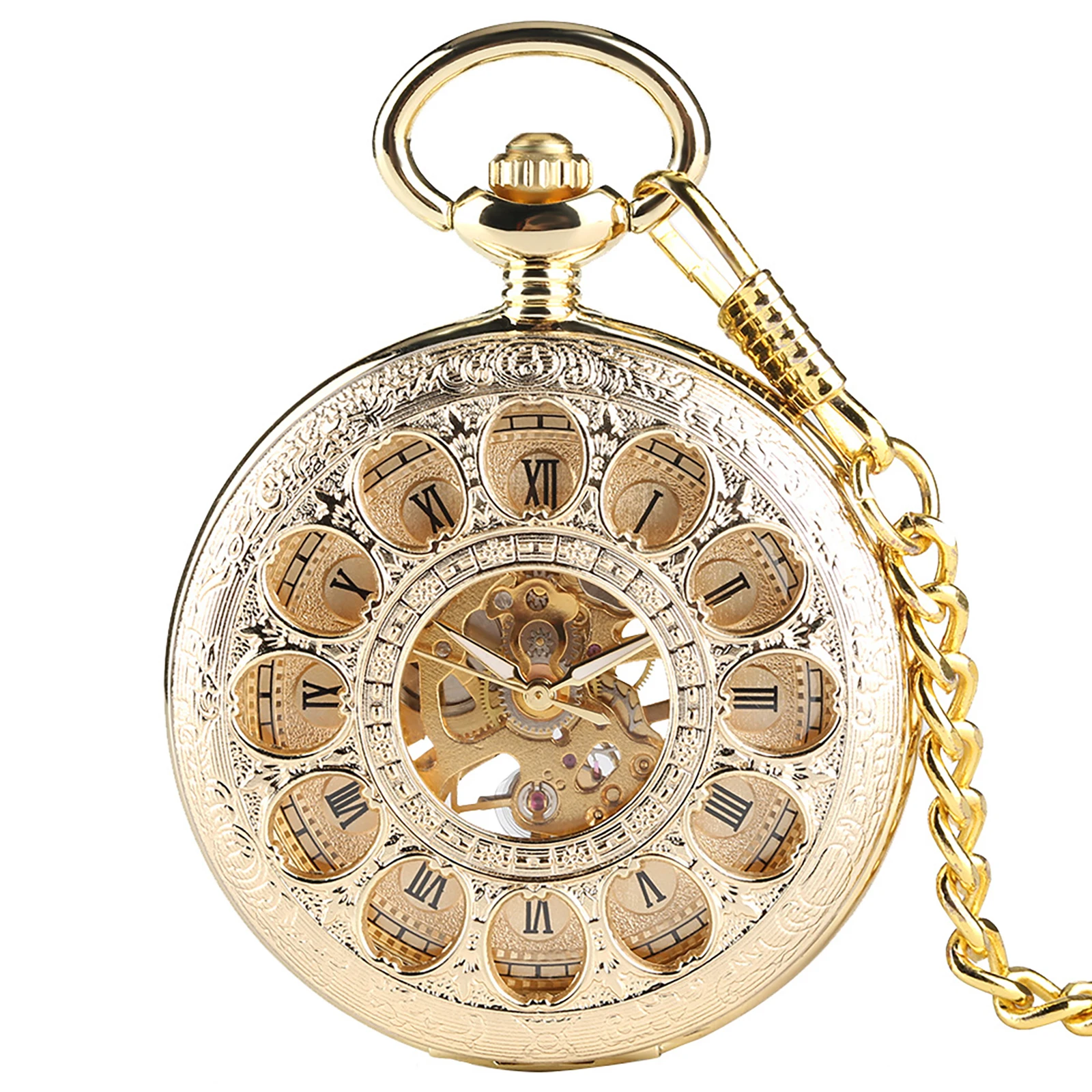 Hollow Hand-winding Mechanical Movement Pocket Watch With Fob Chain Replacement Accessories for Women Men Gift Watch Enthusiast