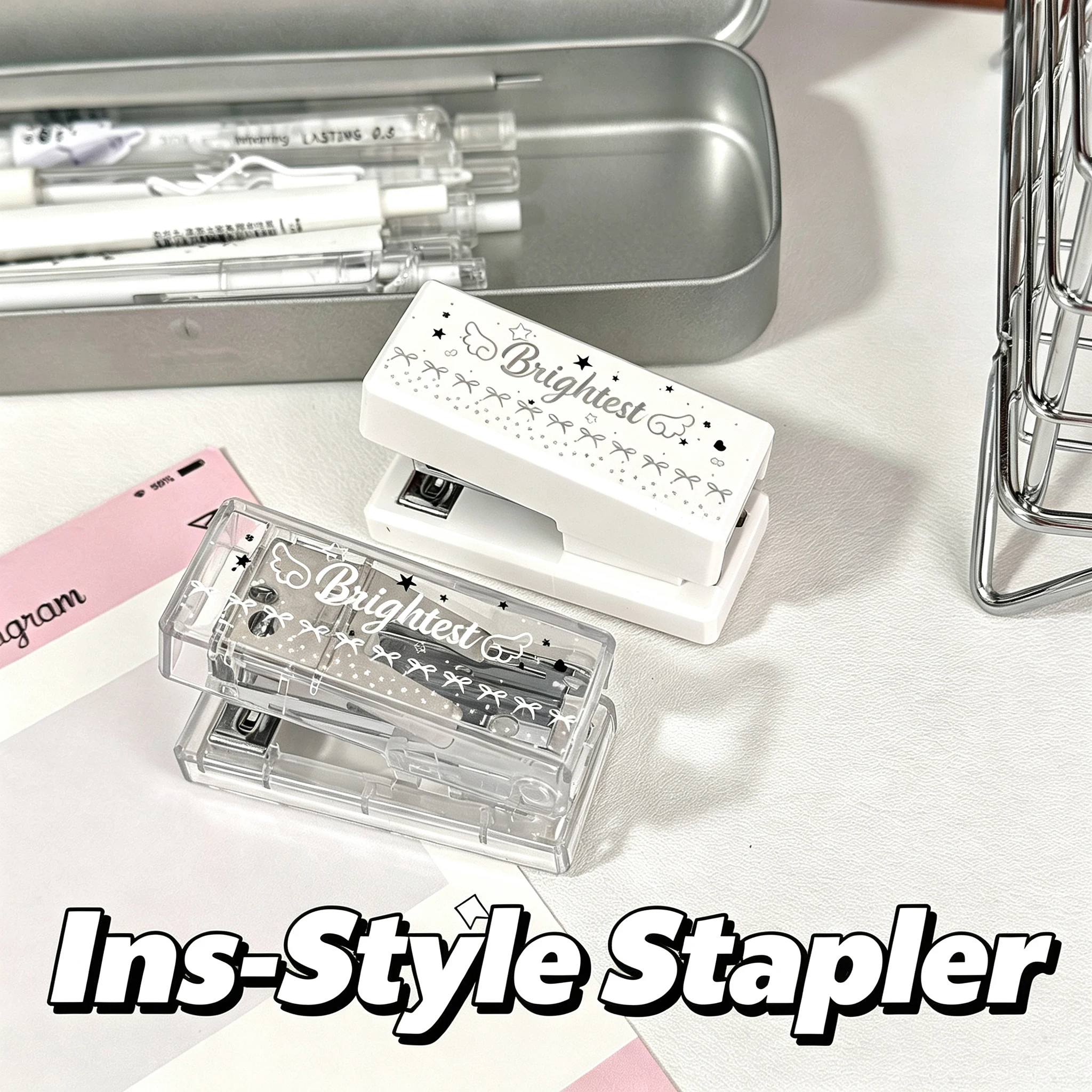 Cute Star Wings Mini Stapler Set Portable Paper Binding Machine Use 24/6 Staples Fashion Student Stationery Office Supplies