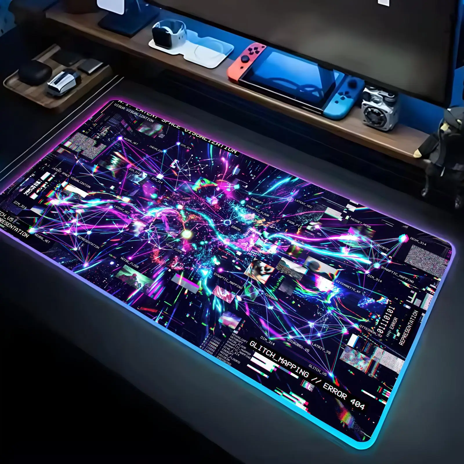 Glitchcore Glitch Mouse Pad RGB Large Gaming Mouse Pad LED Backlit Desk Mat,Game And Office