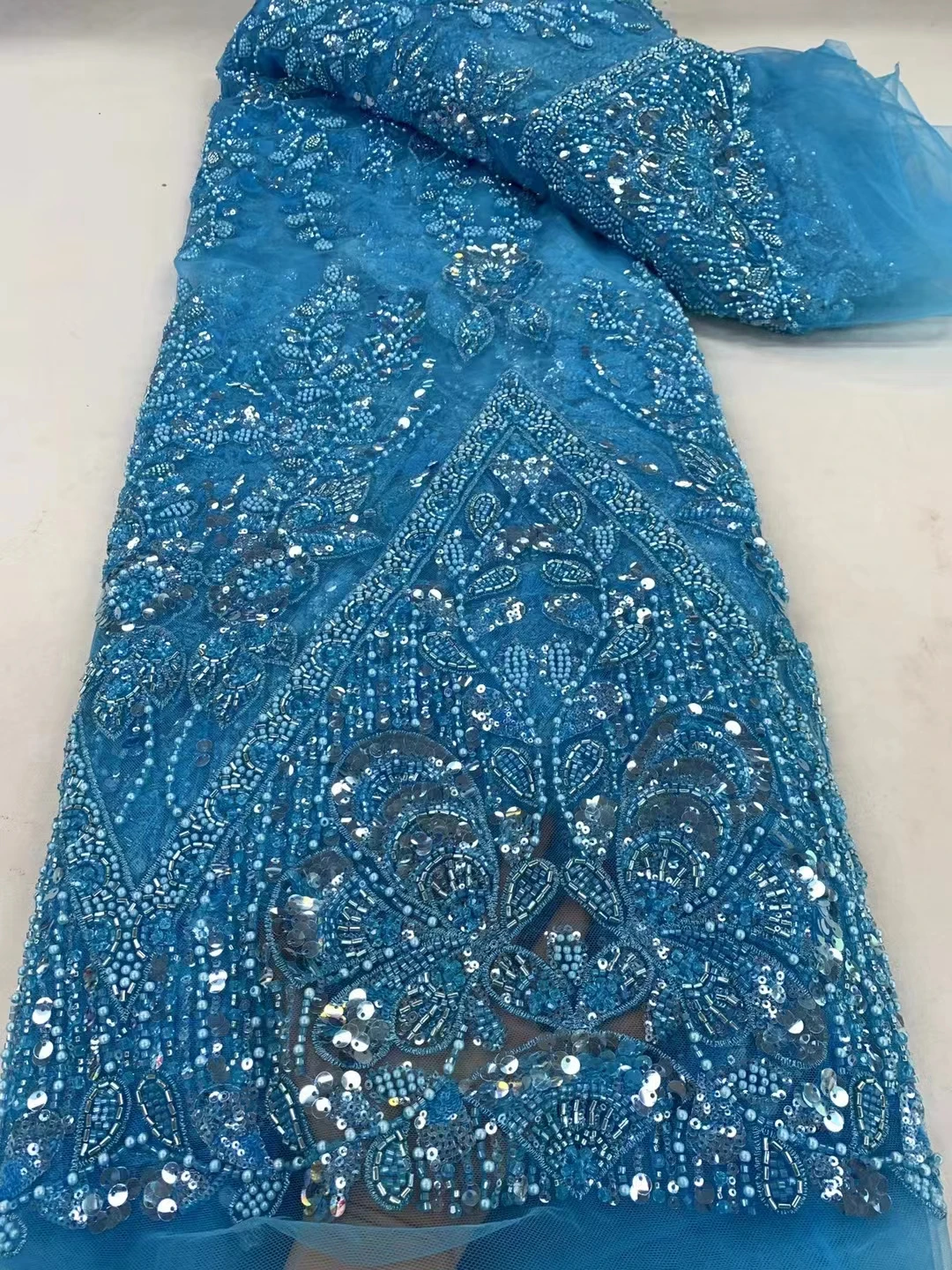 New heavy beads beads fabric embroidery netting, luxury bead tube sequins embroidery party dress sewing fabrics